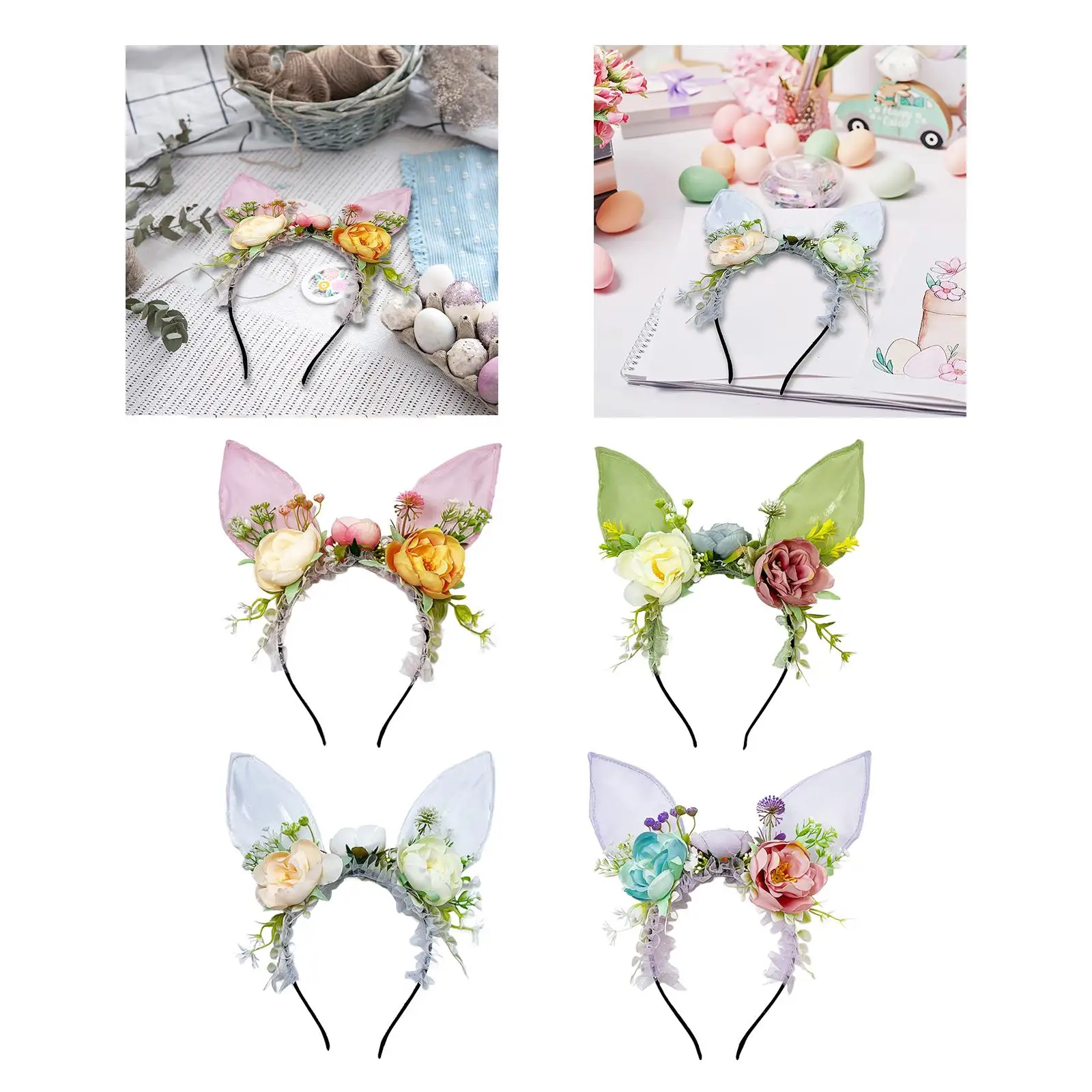 Easter Bunny Ears Headband Flower Hairband Cute Dress up Costume Accessory for Christmas Wedding Halloween Carnival Party Favors