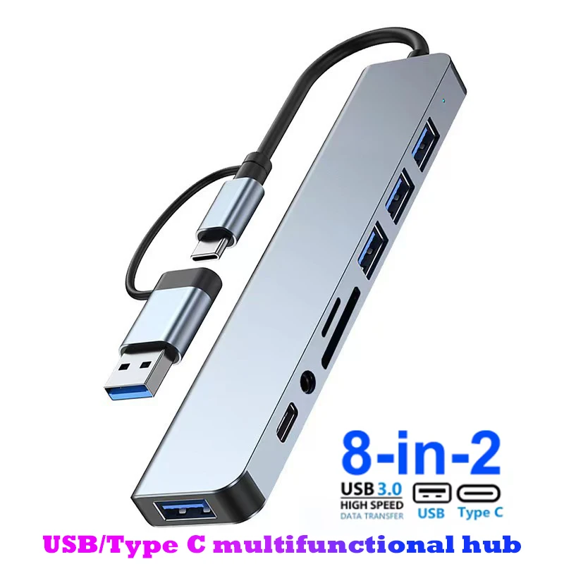 8 in 2 USB 유형 C 허브 도킹 스테이션(3.5mm 오디오 잭 어댑터 포함) 마이크로 SD 카드 리더기 노트북 태블릿 ...