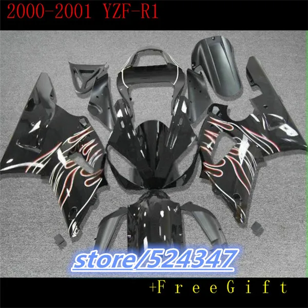 

Hey-Hey-Custom Flames black Fairing kit for YZFR1 00 01 YZF R1 2000 2001 YZF1000 yzfr1 Fairings Motorcycle Accessories & Parts