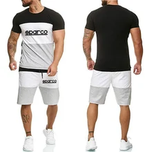 

Men's Summer Set Splicing T-shirt and Shorts Suits Bodybuilding Clothing for Male Summer Casual Short Sleeve Striped Streetwear