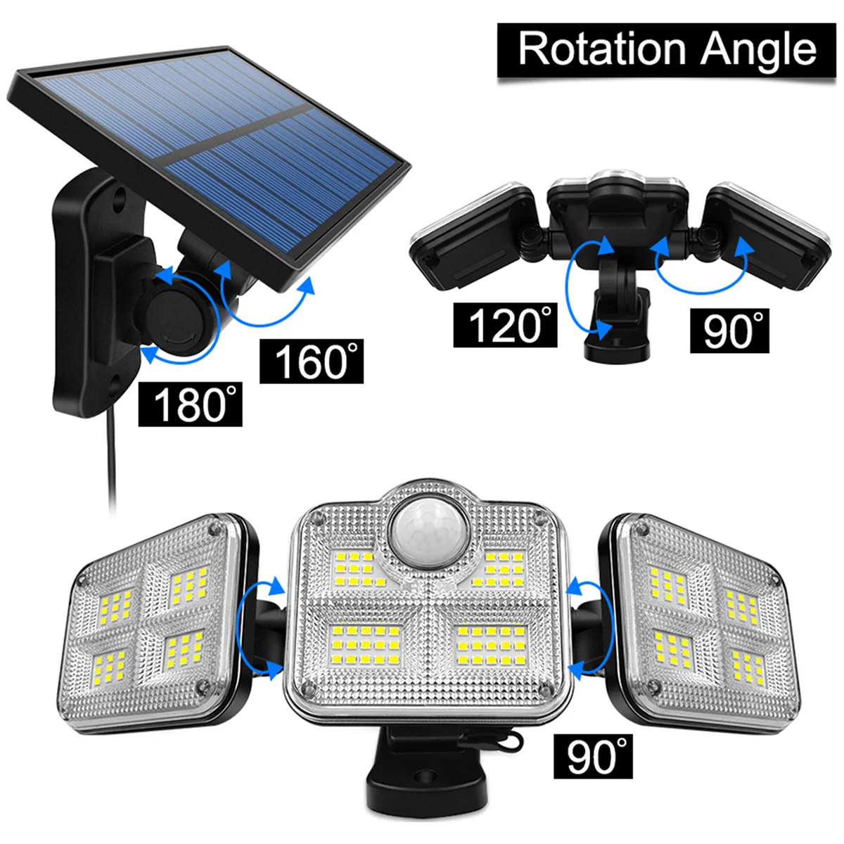 Lampe Solaire Extérieur avec Détecteur de Mouvement 333 LED, Étanche  Projecteur Solaire Extérieur, 3 Modes Lumière Solaire Spot LED Solaire  Angle d'éclairage 240°Applique Murale Solaire