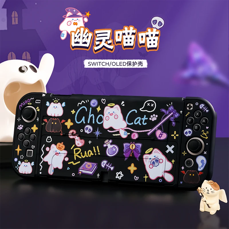 Black Ghost Painting For Switch Oled Cute Case + Hard Pc Shell Cover Protettiva Accessori Kit Per Nintendo Switch Oled Console