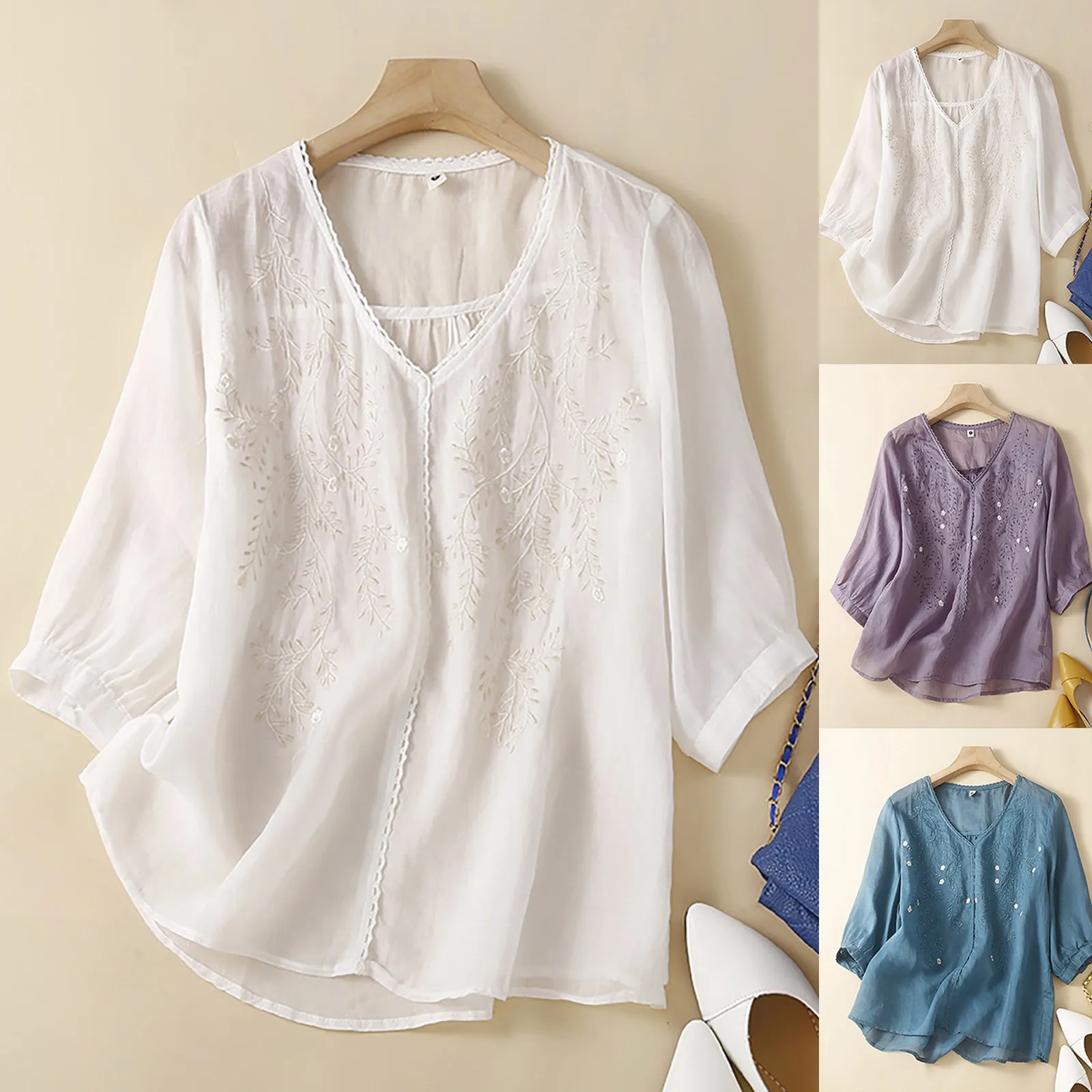 Trendy V Neck Embroidered Blouse Top Main Look