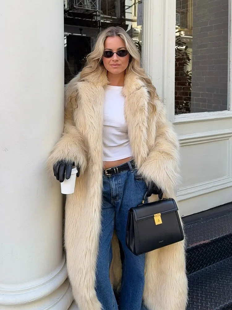 ジャケット・アウター SINSS Shaggy oversized coat S ZMEENNA Womens Long Shaggy Faux Fur Coat Winter Warm Fluffy Luxury