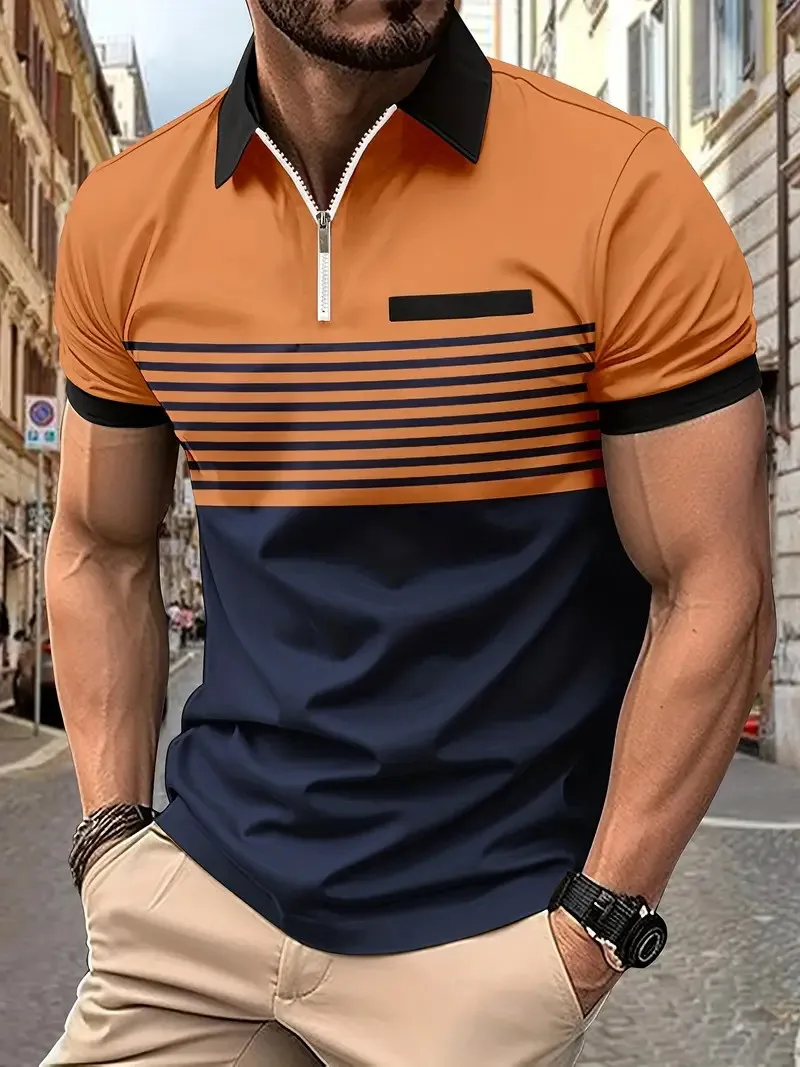 New Summer Striped 3D Printed Men's Polo T Shirt Fashion Lapel Button Zipper Top Hipster Trend Streetwear Short Sleeve Tops 15 Sb74fe4dd3bfa4174be7de599df10bbe7l
