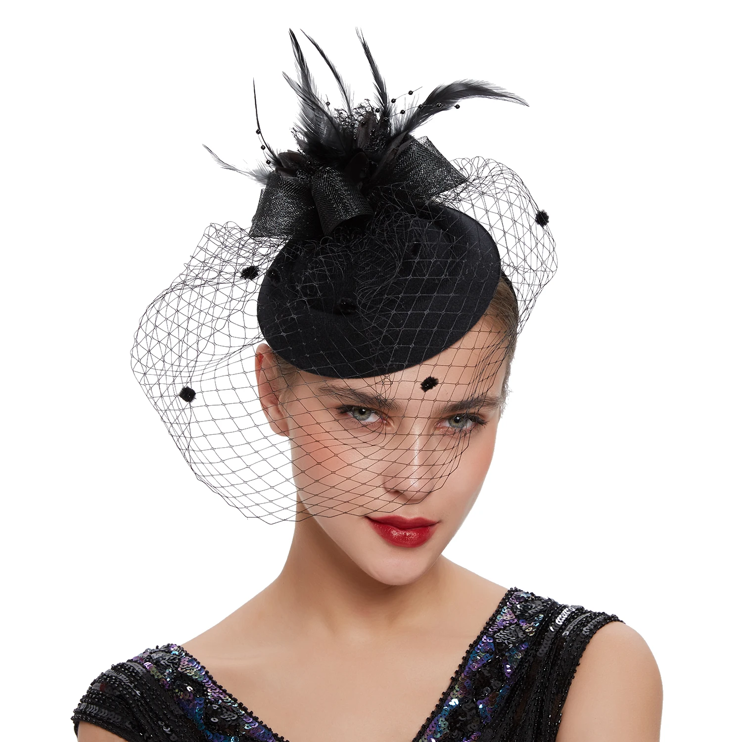 Bride Headband Wedding Hat With Veil and Clip Fashion Hat