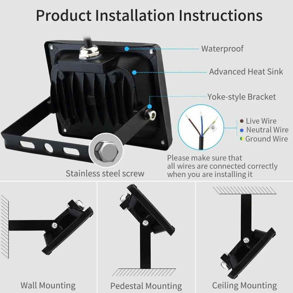 LED Flood Light 200W 300W 400W Outdoor Floodlights Lamp 220V-240V Cool White IP66 with AU Plug For Outdoor Wall Garden — view 6