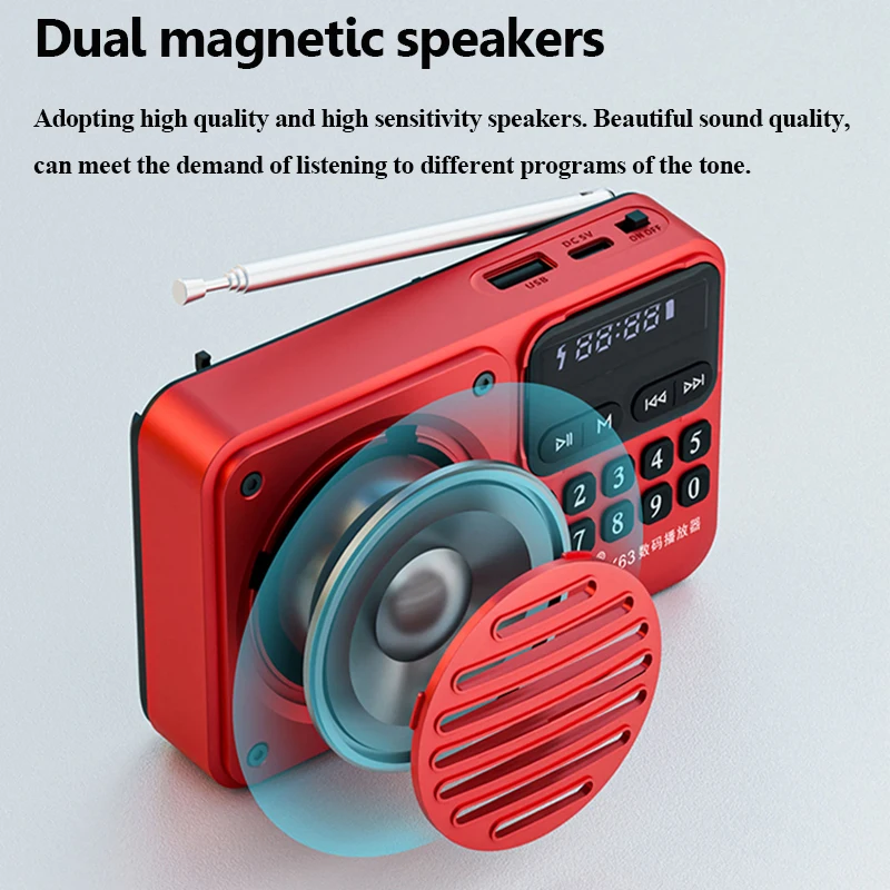 Mini Portable FM Radio High Sensitivity Radios Receiver Wireless Bluetooth Speaker Music Player Support TF Card USB Headset Play