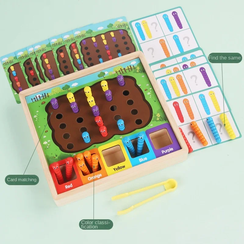 Montessori Color Classification Catching Worms Game Early Educational Intelligence Development Toys for Kids Birthday Gifts 3