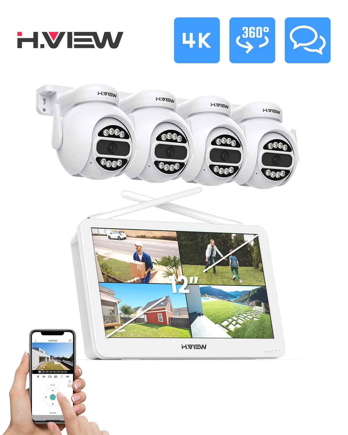 Outdoor Use Wireless Security Camera System With Remote Viewing H-VIEW-4-8MP-WiFi-Security-Camera-System-Kit-Wireless-CCTV-System-NVR