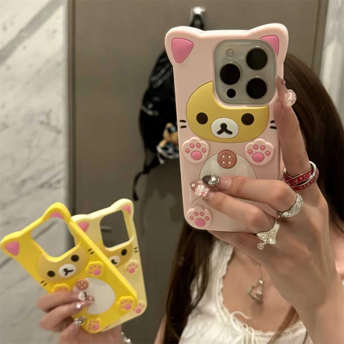 Adorable 3D Bear Silicone Phone Case - Shockproof Cartoon Animal Design