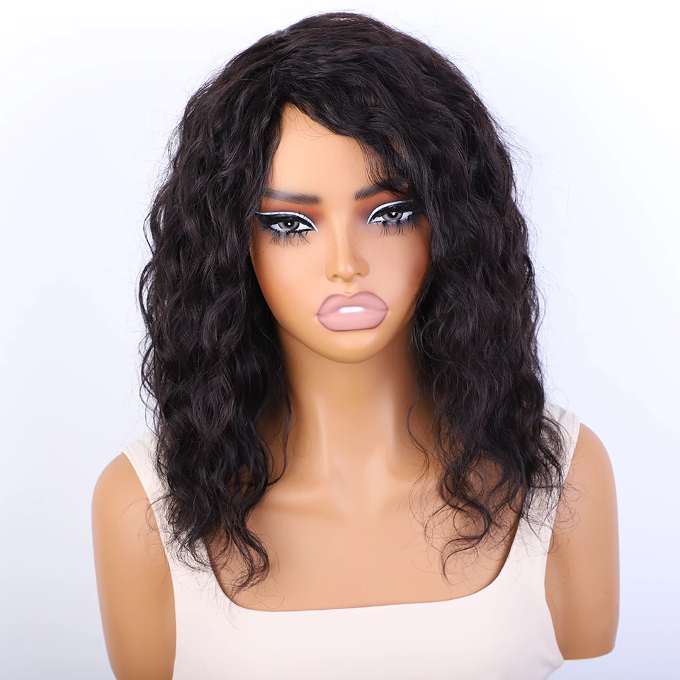 Brazilian Human Hair Wig For Black Women Curly Wig With Bangs Curly Bob Wigs Human Hair Side Part Fluffy Brown Mixed Blonde human hair wigs