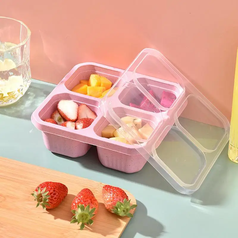 

Bento Snack Boxes 4 Grids Dessert Separation Box Reusable Food Storage Container For R Children Kids School Office Lunch Bag