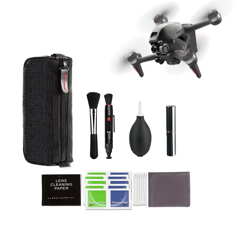 Accessoires du kit de nettoyage drone 19-en-1 : brosses, chiffon, pinceau et souffleur, pour DJI NEO 2, Mini 5 Pro, Mavic 3, Air 3