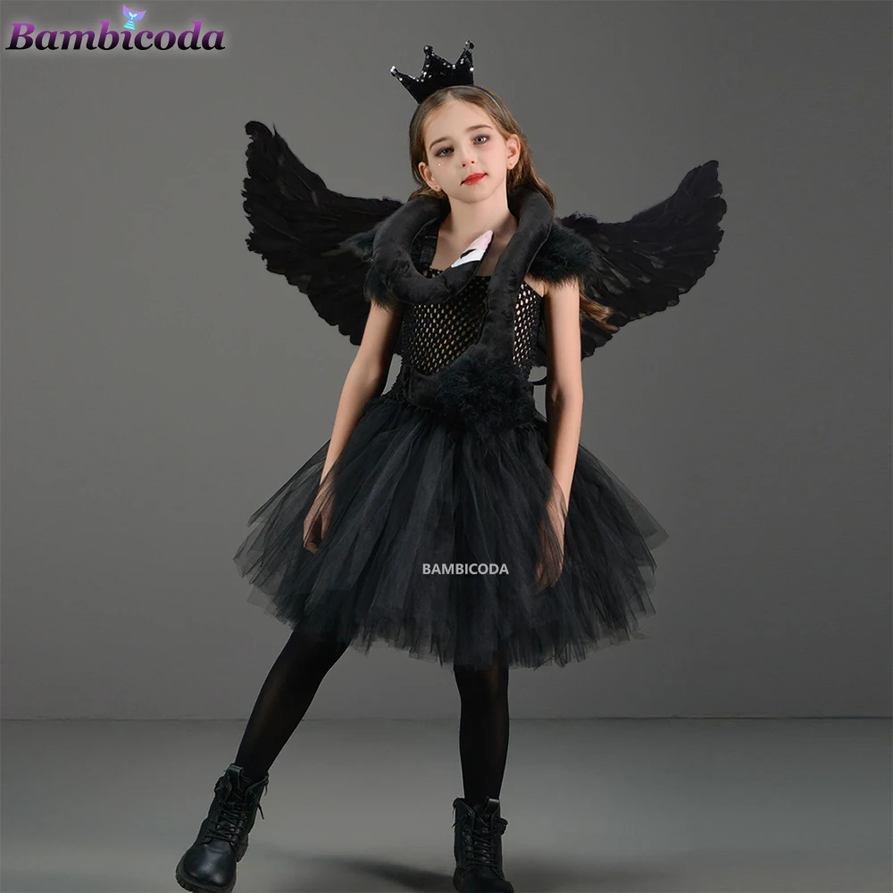 

2024 Black Swan Princess Dress Girl Swan Cosplay Costume Summer Frocks 3-12 Yrs Kids Elegant Gown Halloween Cosplay Outfits