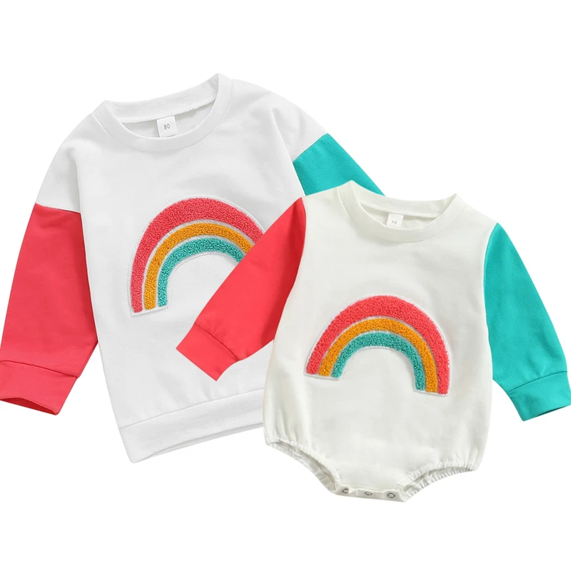 

Baby Boy Girl Clothes Siblings Matching Family Outfits Autumn Spring Rainbow Long Sleeve Romper and Kids Sweatshirt Hoodie