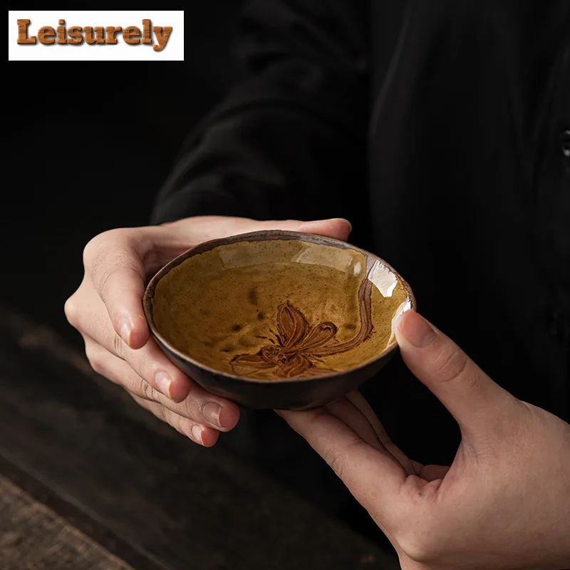Japanese Style Gilded Iron Glazed Lotus Teacup Tea Bowl Water Jug Tea-tasting Meditation Cup Jianzhan Master Cups Tableware Gift
