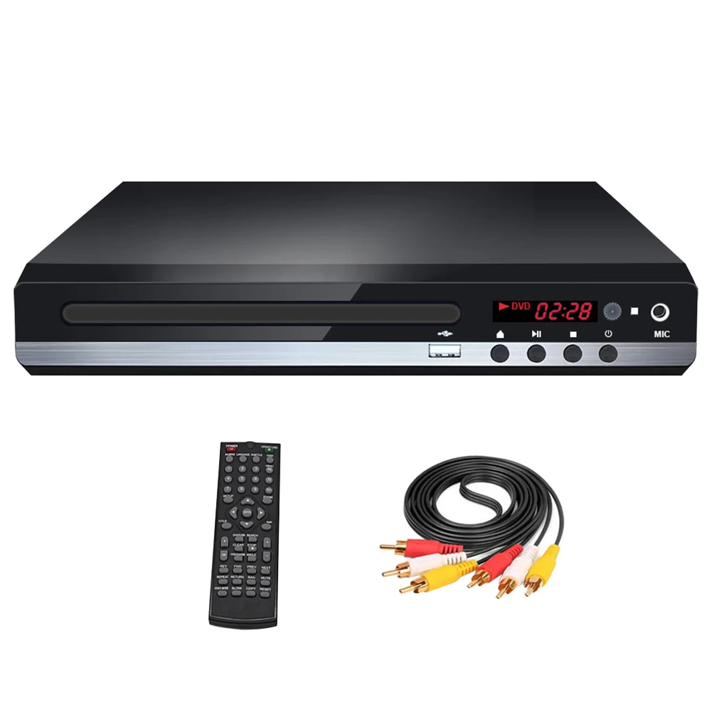 

Multi Format Home Portable CD USB DVD Player For TV Easy Install US Plug Metal Remote Control Karaoke MIC Input With Cable