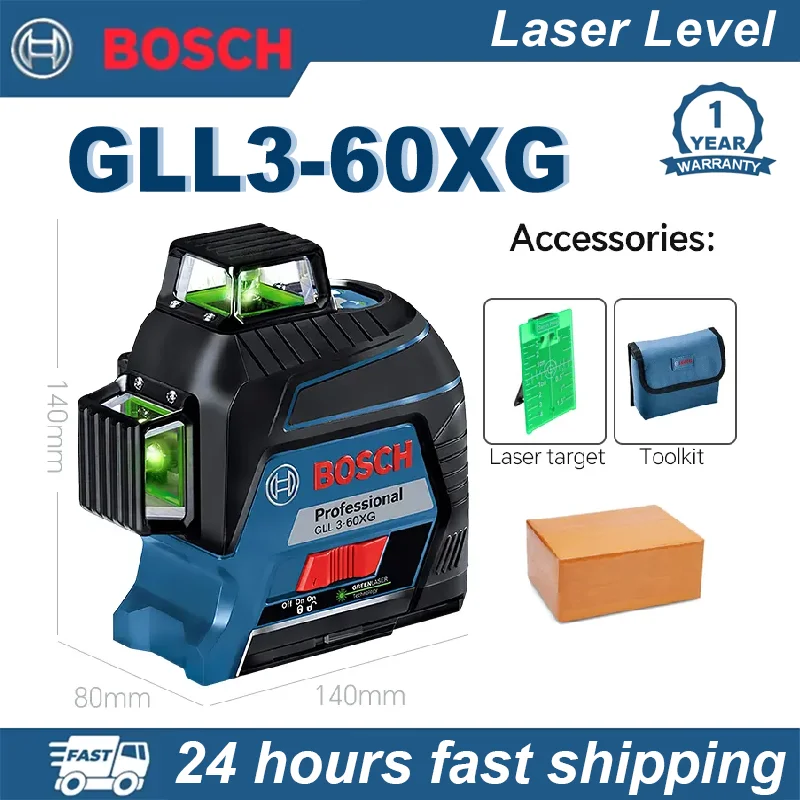 Niveau Laser Bosch GLL3-60XG - 12 Lignes Vertes, Auto-nivellement, IP54