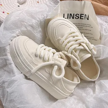 Thick soled simple canvas shoes for women in spring autumn new height increasing versatile casual sports board shoes 1