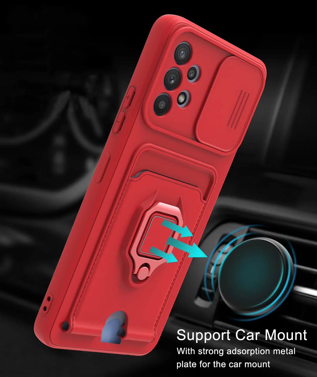 Magnetic Ring Holder Wallet Case with Lanyard Attachment