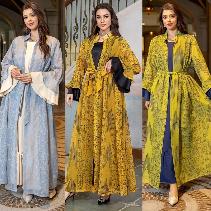 

Muslim Women Lotus Leaf Sleeve New Suit Dress Abaya Robe African Long Dresses for Women Evening Dresses abaya prom dress