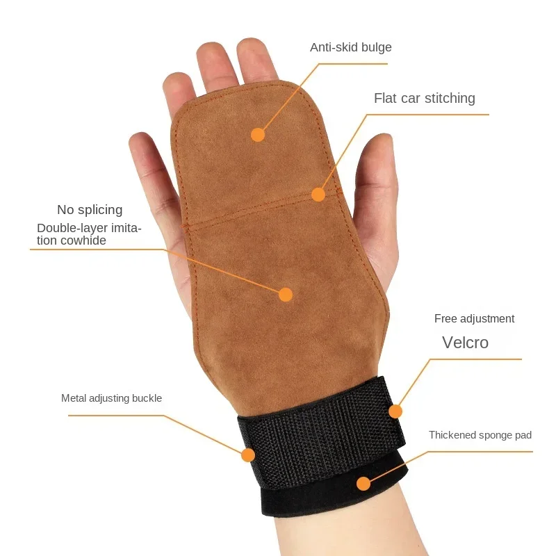 1PC Strength Training Cowhide Hand Guards Fitness Weight Lifting Wrist Guards Pull-up Hard Pull Gloves Assist Grip Assist Strap 3