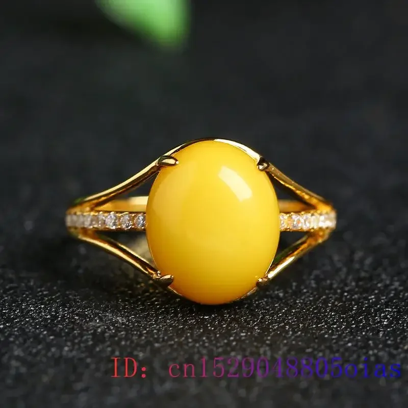 Yellow Amber Ring Fashion Lucky Charm Gemstone Zircon Women Gift Amulet Jewelry Natural Crystal 1