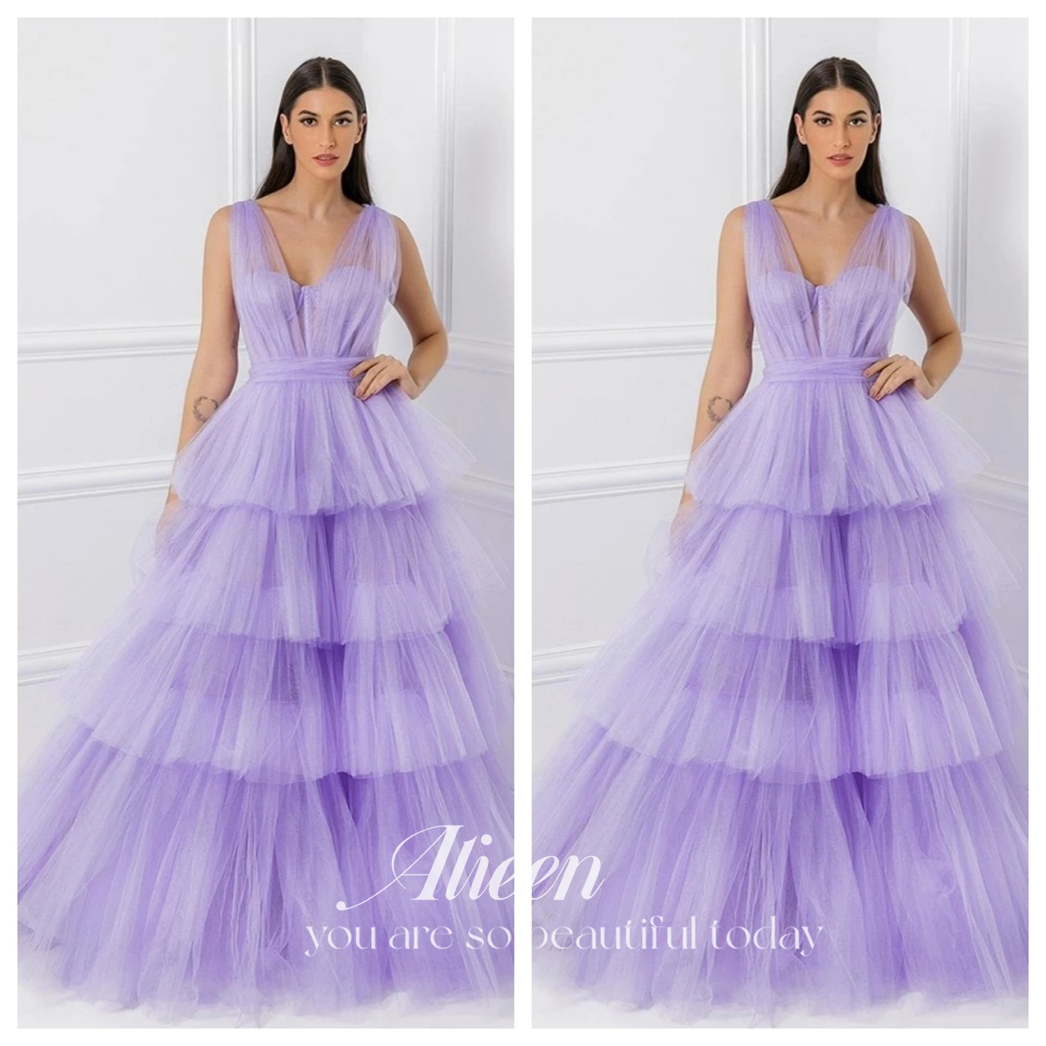 

Aileen Elegant A-line Prom Dress Spaghetti Strap فستان سهرة Bow On Back Formal Occasion Dresses Purple Tulle Wedding Party Dress