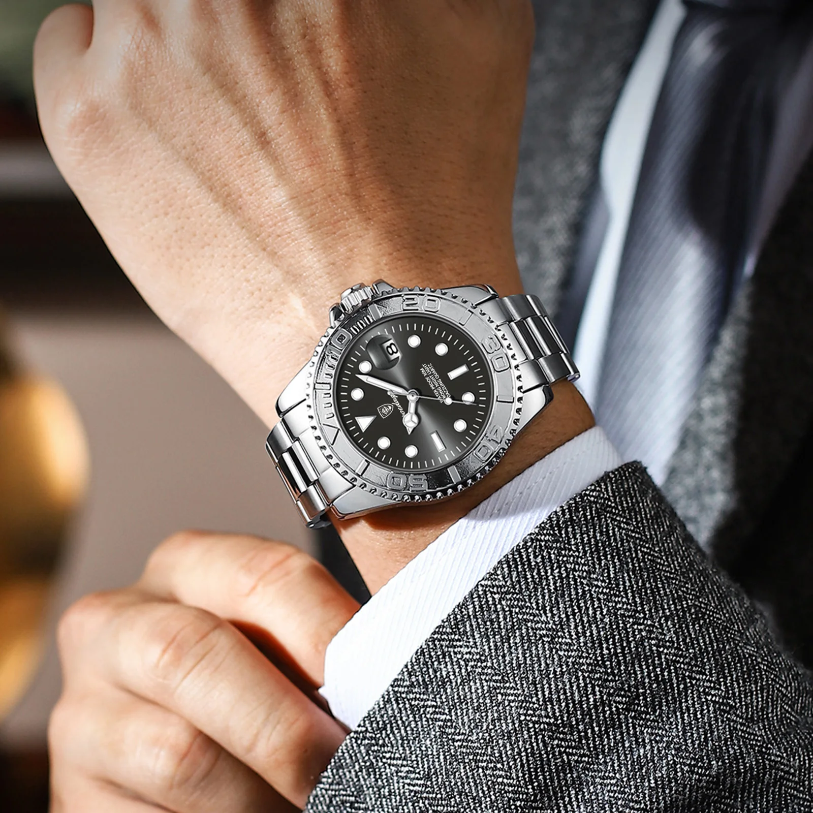 POEDAGAR Luxury Men Watch Business Quartz Man Clock Sports Waterproof Luminous Date Stainless Steel Men's Watches Male Reloj+box