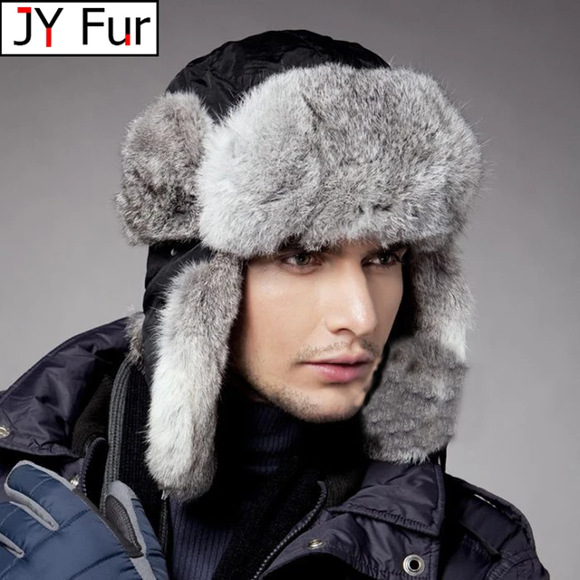 Winter Hat Men Russian Ushanka, Bomber Hats Rabbit Russian