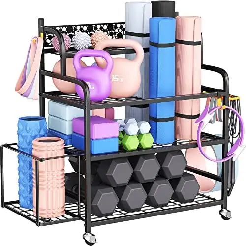 

Home Gym Storage Rack, Yoga Mat Storage Rack Yoga Mat Holder, Gym Rack Organizer Workout Storage for Dumbbells Yoga Mats Foam R