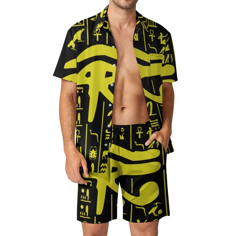 

Eye of Horus Egyptian Hieroglyphics Gold Black Es Men's Beach Suit Unique 2 Pieces Pantdress High Quality Going Out Eur Size