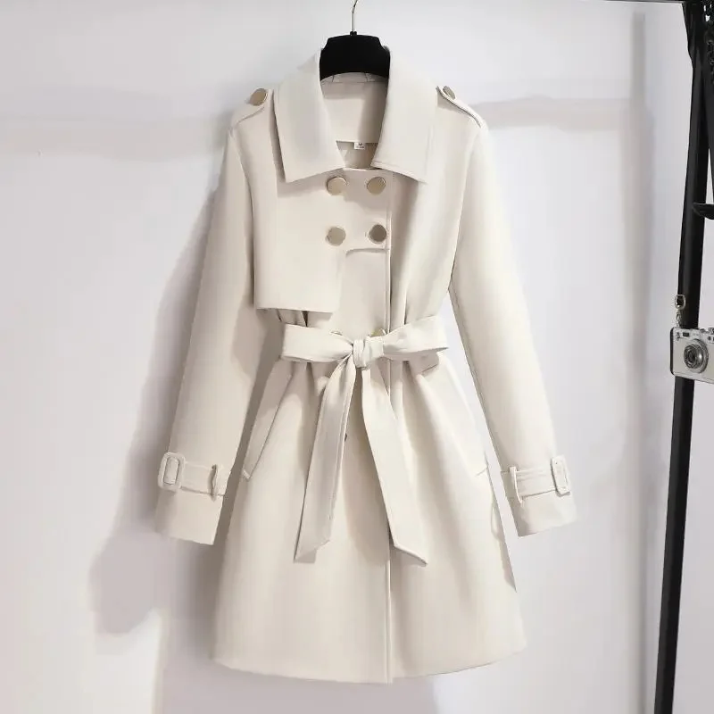 

2024 New Spring Autumn Women Mid-Length Trench Coat Female Double-breasted temperament With Belt Windbreaker Loose overcoat R324