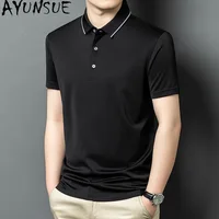 Polo Homme AYUNSUE de Luxe 100% Soie de Mûrier Véritable – Qualité Supérieure, Collection Été 2026, T-shirt Uni à Manches Courtes 3