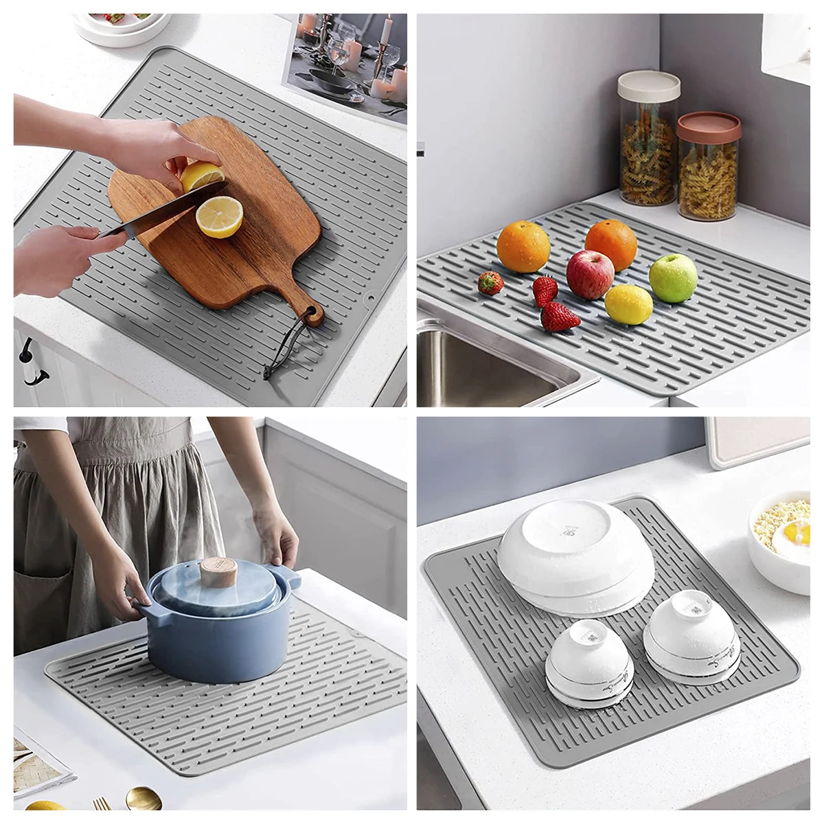 Kitchen Silicone Drying Mat Large Non-Slip Dish Drainer Mat Heat Resistant Dish Drying Mat Multipurpose Dinnerware Table Pad