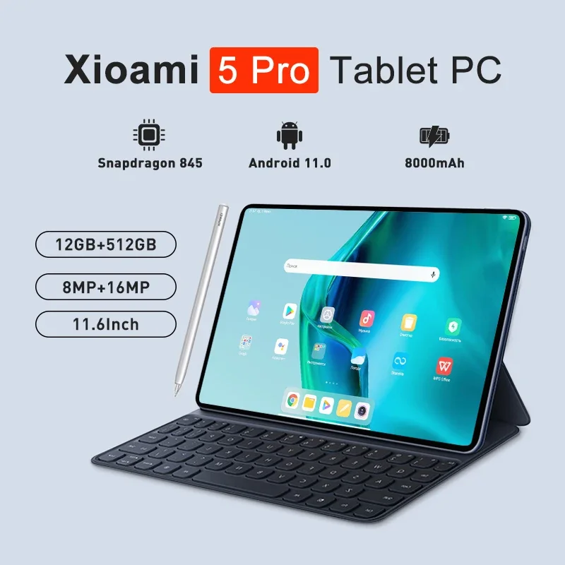 2023 글로벌 버전 태블릿 안드로이드 11.0 패드 5 프로, 스냅드래곤 845 태블릿 PC, 5G 듀얼 SIM 카드 또는 와이파이 HD 4K Mi, 12GB + 512GB, 신제품