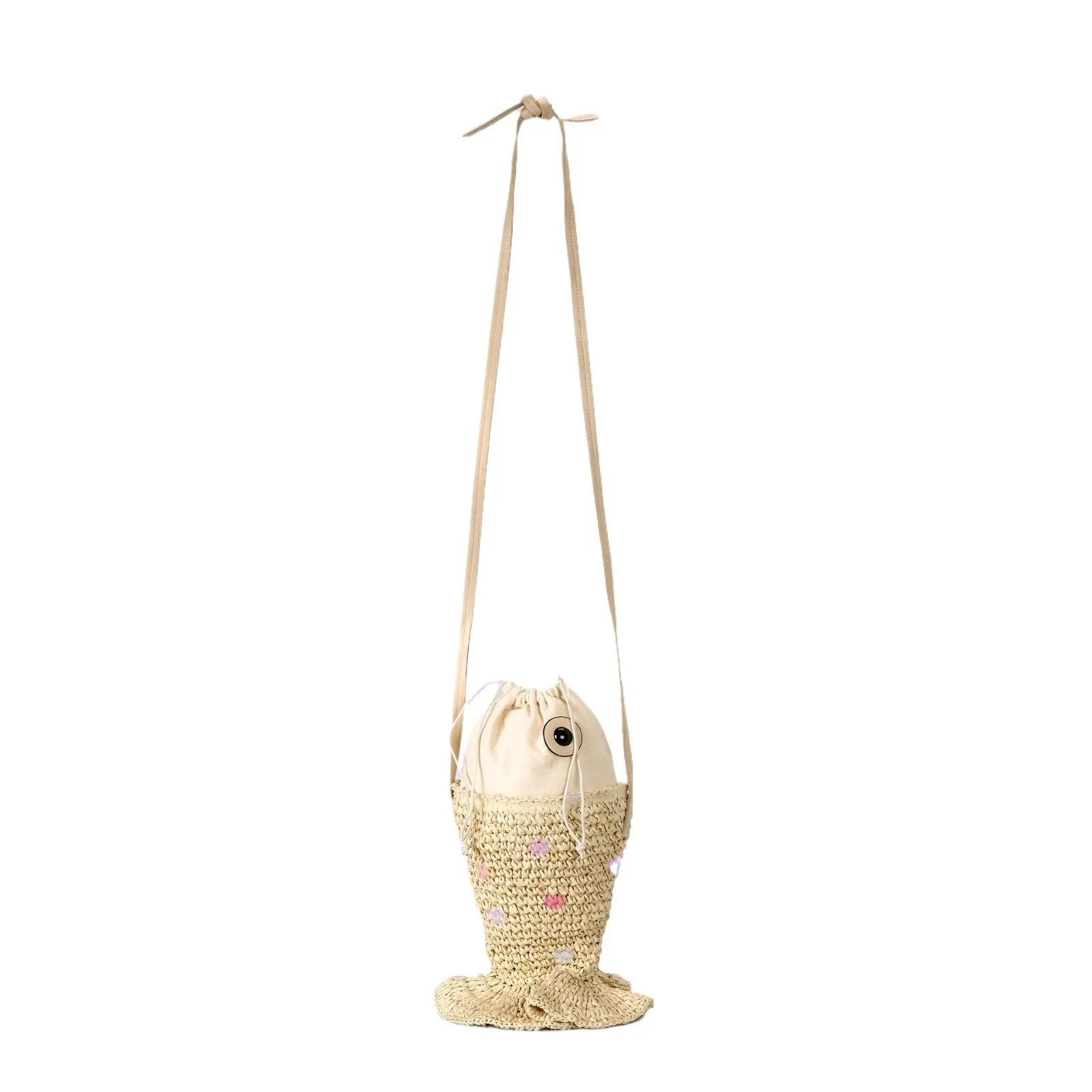 Crossbody Bag Creative Sequins Fish Shaped Straw Women Shoulder Bags Paper Woven Crossbody Bag Cute Summer Beach Bag Small Female Purses