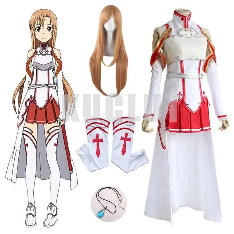 

Anime Sword Art on-line Asuna Yuuki Dressed Cosplay Uniform Costumes for Halloween Are Your Battle Suit SAO Women Full Set Wig