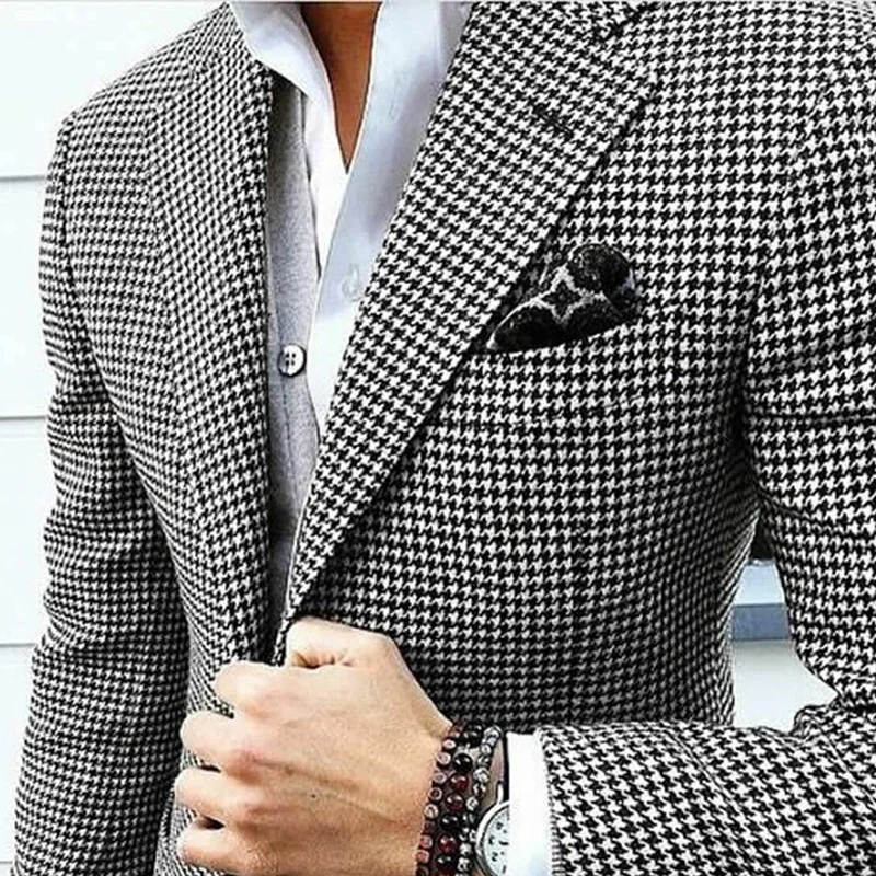 Slim Fit Men's Blazer Houndstooth Casual Italian Style Suit Jacket Notched Lapel 1 Pc Check Wedding Coat for Prom Party Mens Blazer