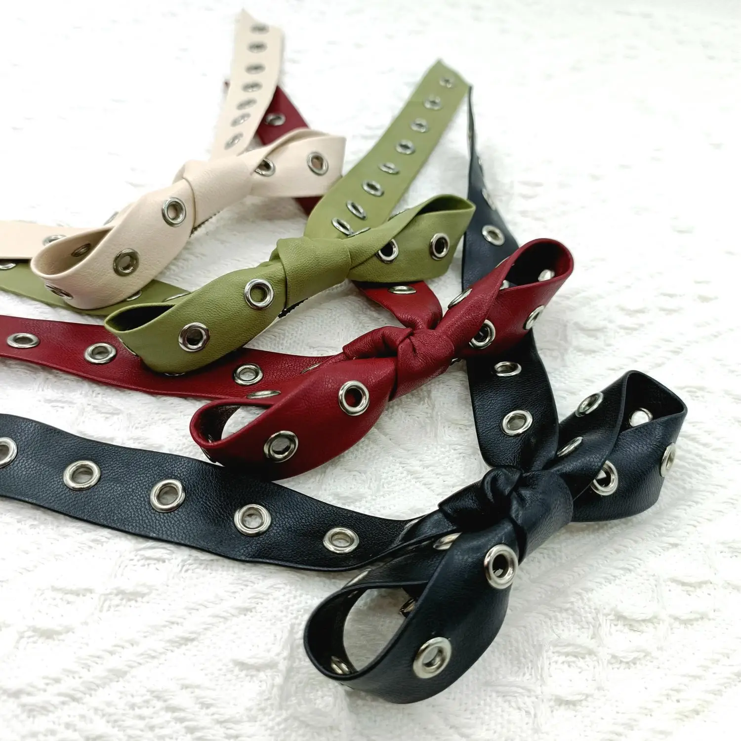 PU Rivet Bow Hair Clip for Women Punk Elegant Ancola Red AncoraRed Button Bow Hair Clips Women