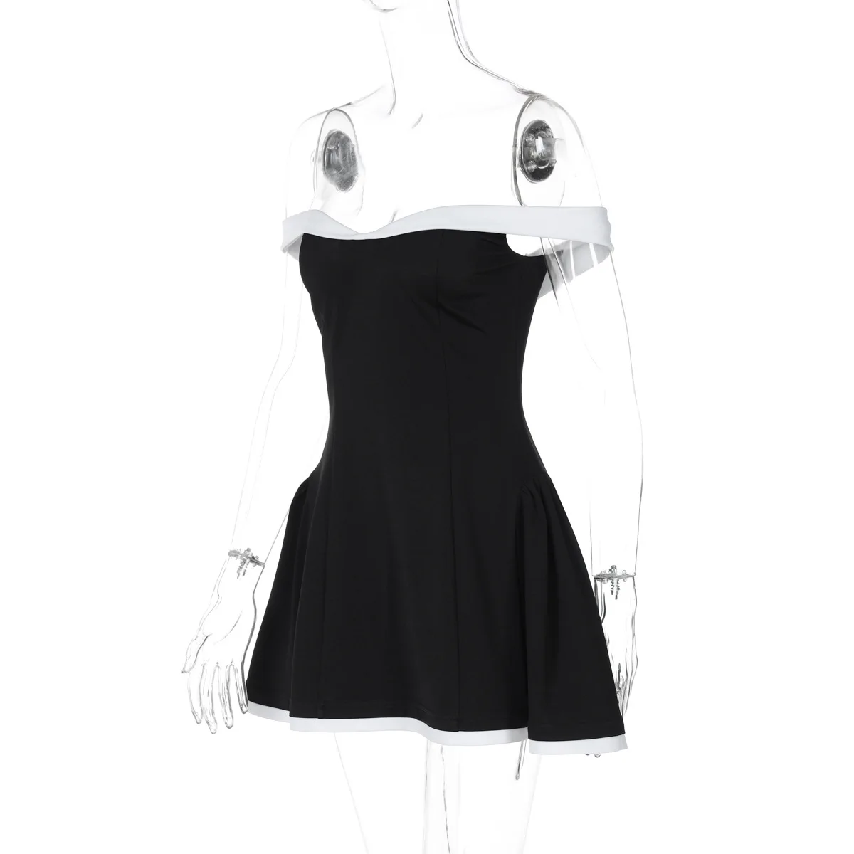 Sexy Tube Top Gown Dress For Women Slim Contrast Color Mini Dresses Elegant Backless One-Shoulder Clothes Female Chic