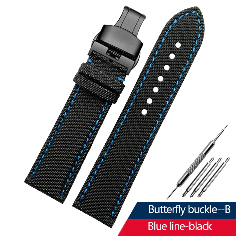 thumbnail image 1 of Correa de reloj de lona de nailon de 20 mm, 21 mm y 22 mm con base de cuero para Seiko No. 5 Water Ghost Citizen BM8475 Tudor Black Shield Bracelet, 1 of 5