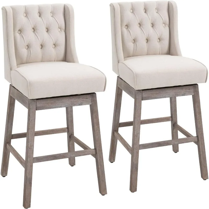 

Bar Height Bar Stools Set of 2, 180 Degree Swivel Barstools, 30" Seat Height Bar Chairs with Solid Wood Footrests