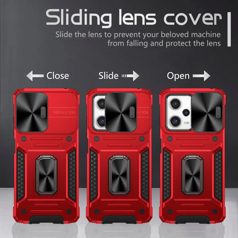 Slide Push Window Kameraschutzhülle für Xiaomi Redmi Note 12 11 Mi Poco X5 Pro Rüstung Magnetringhalter Ständer_voghion.com