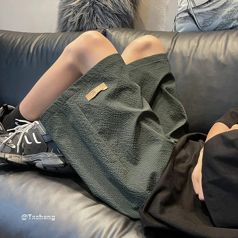 Fashion Solid Color Spliced Pockets Casual Shorts Men's Clothing 2024 Summer New Loose Elastic Lace Up High Waist Knee Shorts