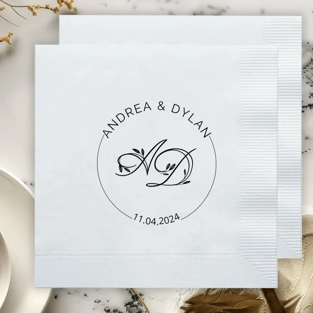 50 pcs Napkins Personalized Napkins Wedding,Cocktail initials Paper printed tableware bar Monogram wedding