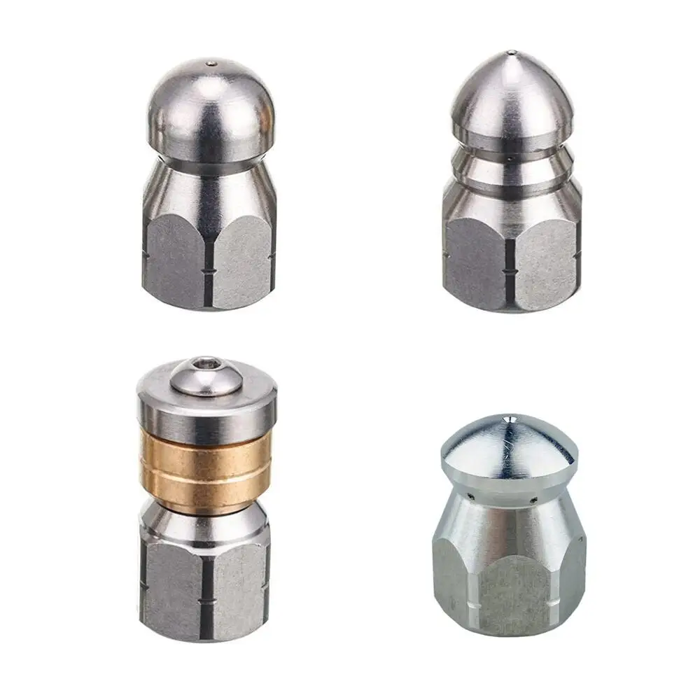 Pressure Washer Nozzle Sewer Cleaning Nozzle Stainless Steel Sewer Drain Pipe Jetter Cleaning Nozzle For G 1/4 High Pressure Washer Hose