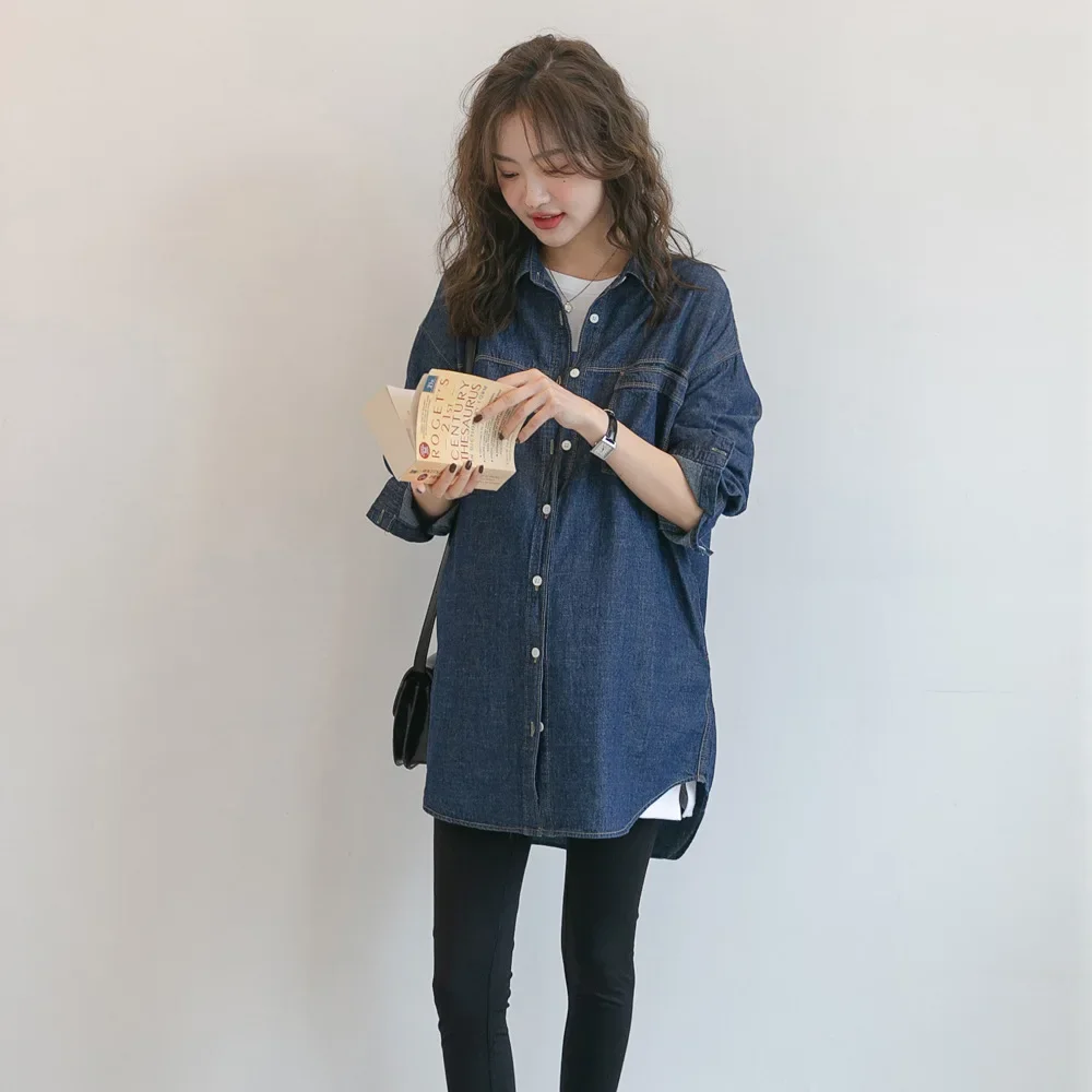 용수철 긴팔 재킷, 데님 촉감, 트렌디한 디자인, 패셔너블한 엄마
