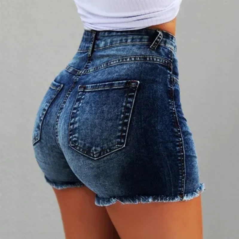 

Women's High Waist Jeans Shorts Fringe Frayed Ripped Plus Size 4XL 5XL Denim Shorts Summer Lady Casual Hot Shorts With Pockets